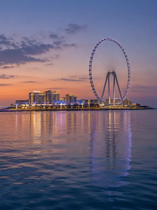 Bluewaters Island and Ain Dubai at dusk