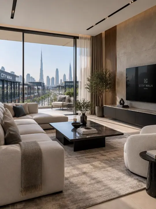 Modern City Walk residence with a skyline view