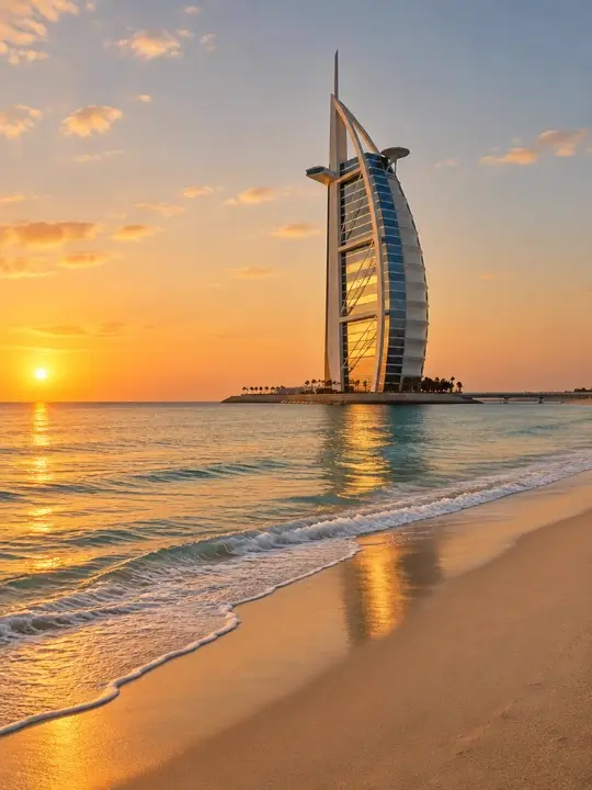 Burj Al Arab seen from Jumeirah beach at sunset