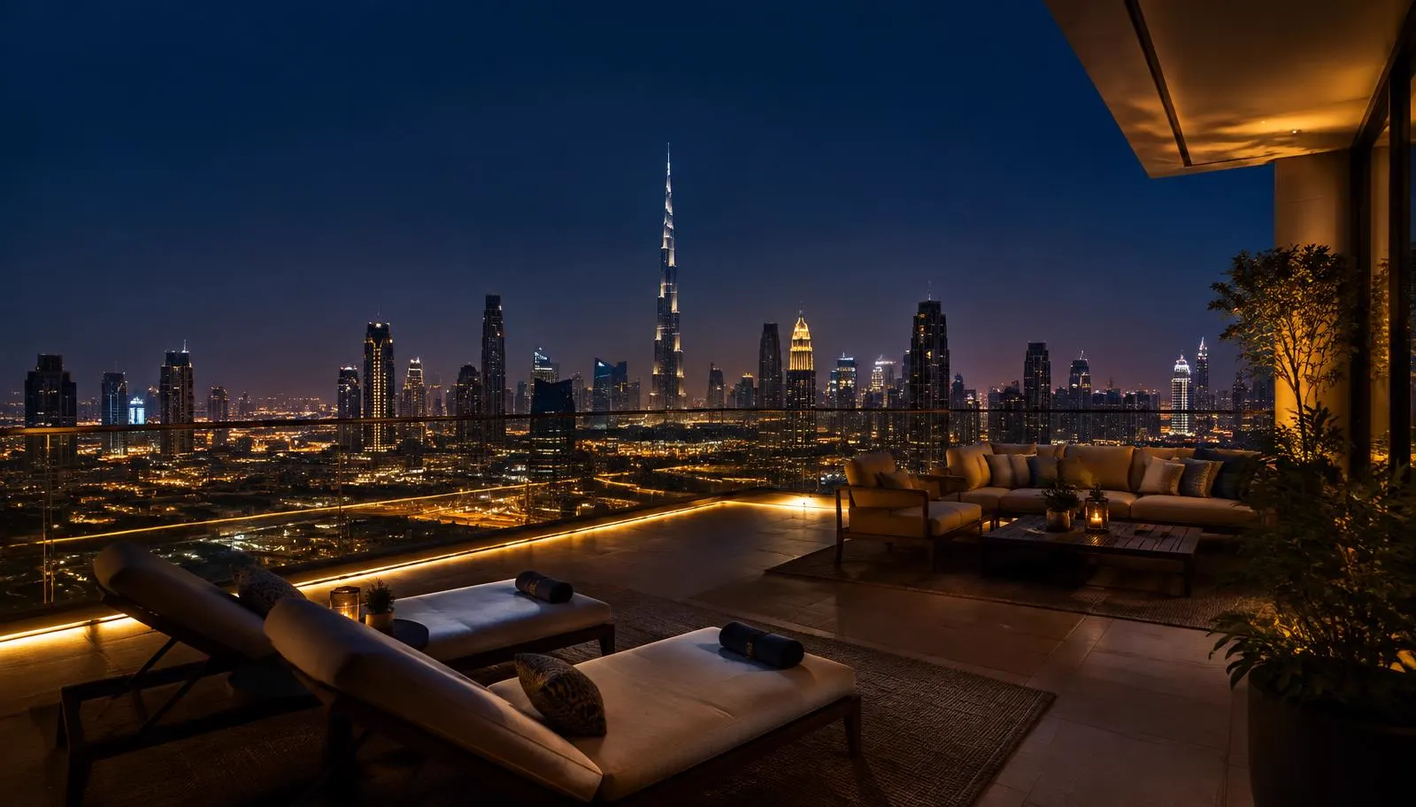 Axşam Dubay mənzərəli özəl penthaus terrası